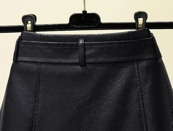 Large sizes for women, spring, autumn, winter, mini skirt, leather-like, eco-leather