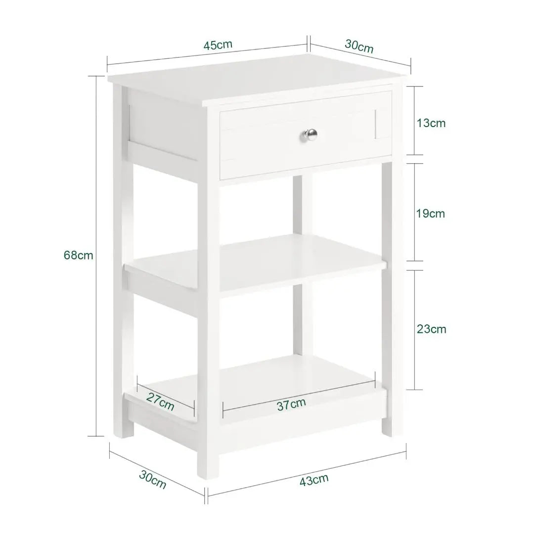 Scandinavian-style night table with drawers, natural white