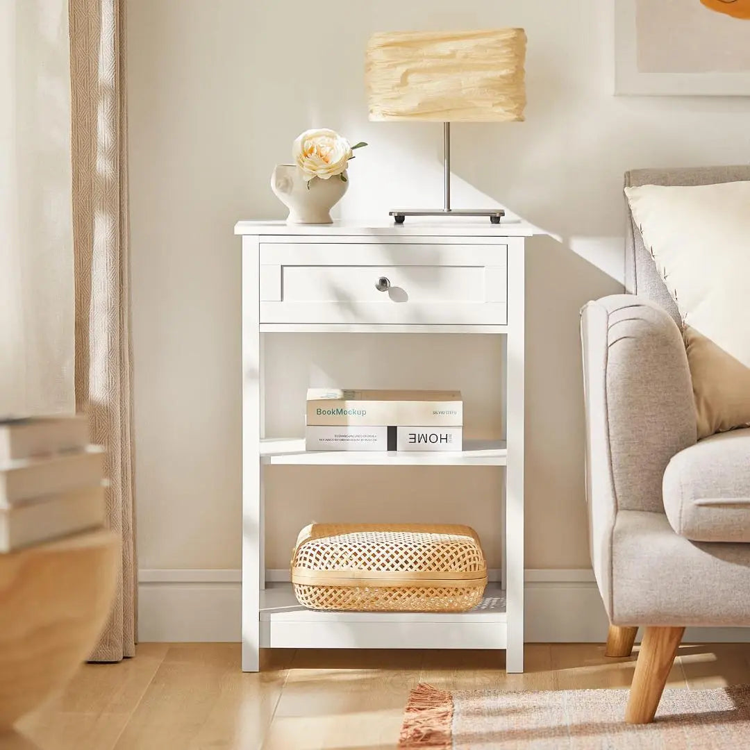 Scandinavian-style night table with drawers, natural white