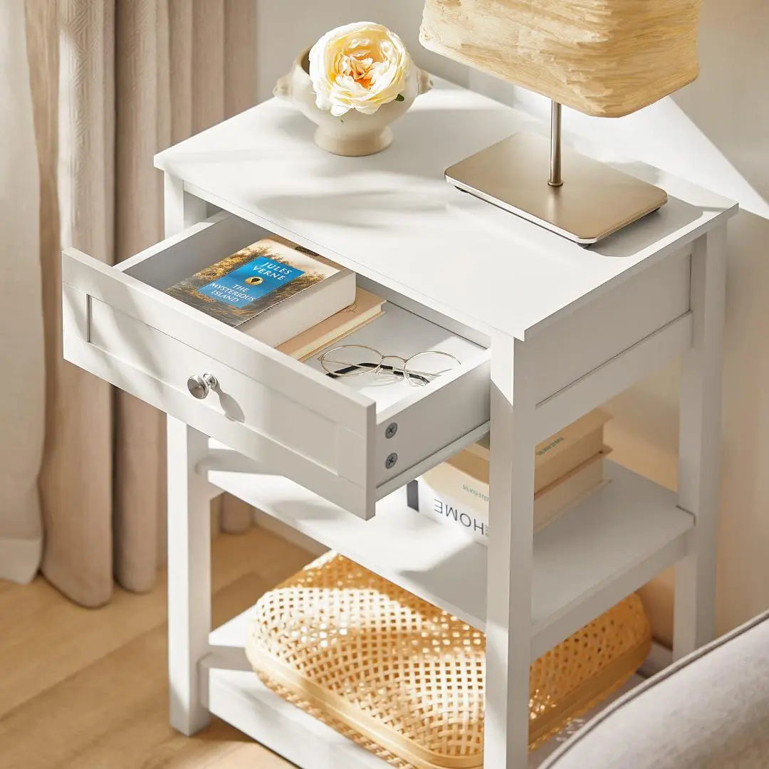 Scandinavian-style night table with drawers, natural white