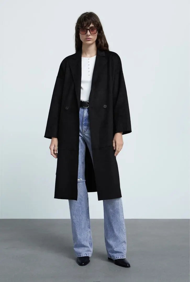 ZARA Suede-style Trench Coat s Black