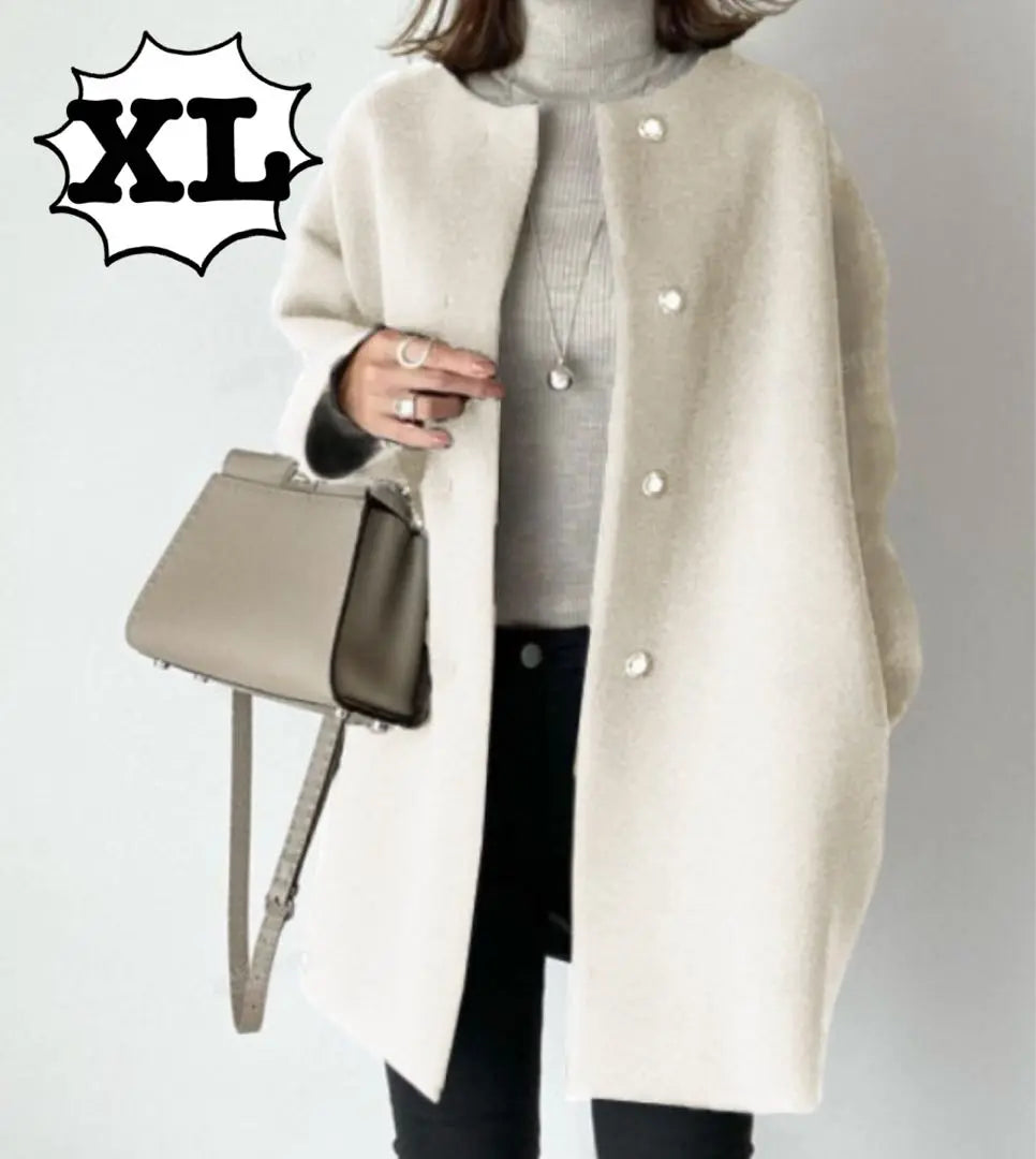 No collar coat, long coat, XL jacket, women's, midi length