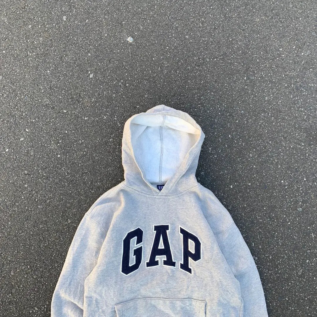 90s OLD GAP Hoodie Gray Embroidered Logo Fleece-lined XL