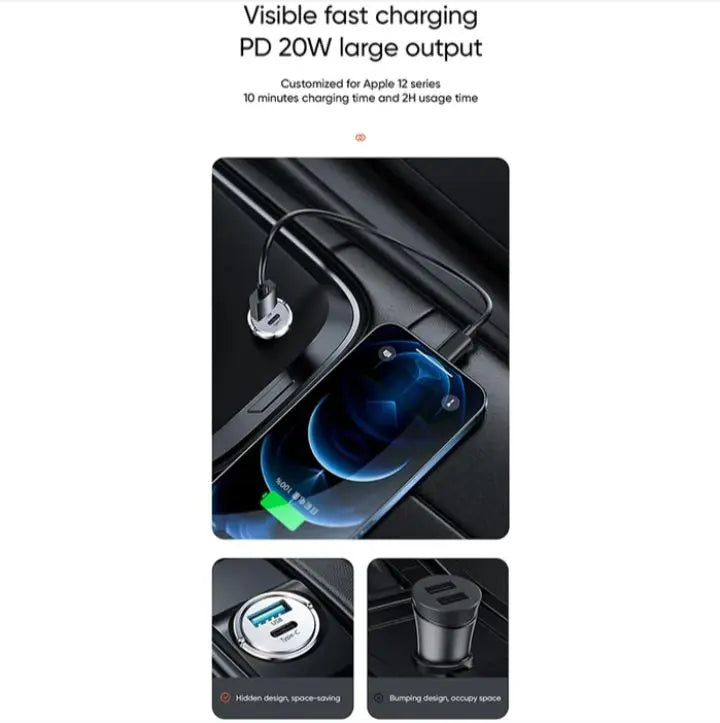 ☘️Cargador para vehículo PD20W+QC3.0 USB-C, carga rápida