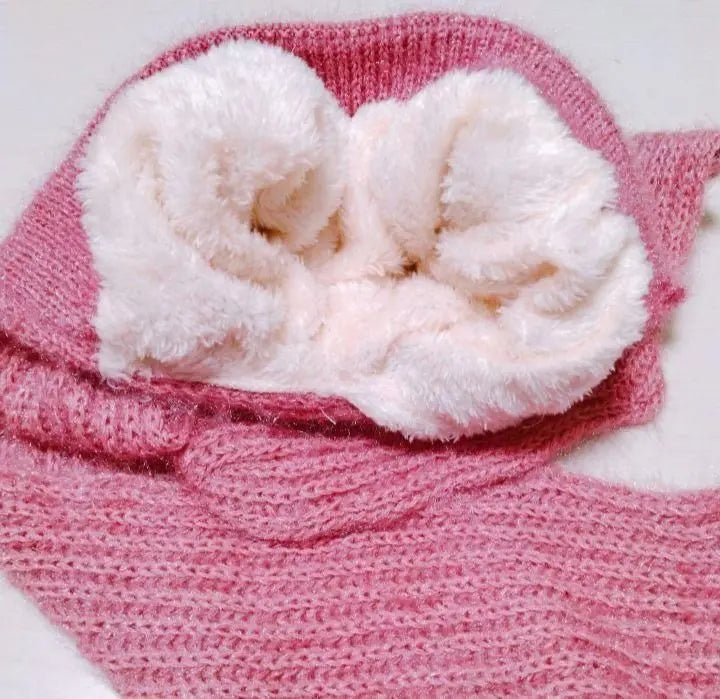 ✨Knitted hat, fleece lined, pink, with scarf, thick windproof snow cap