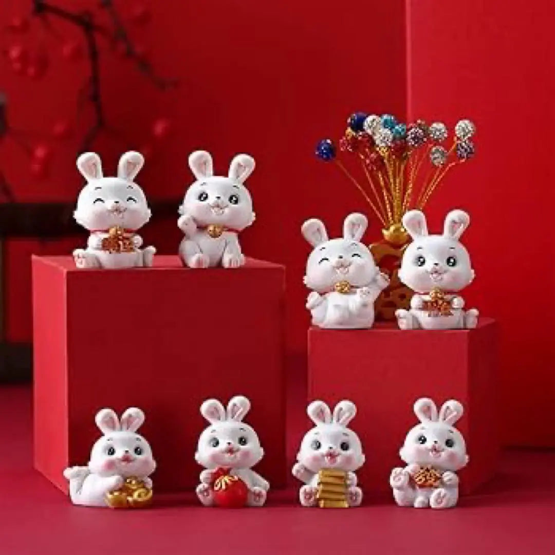 Rabbit Figurine Miniature Animal Mascot Rabbit Figurine 4 Pieces Mini