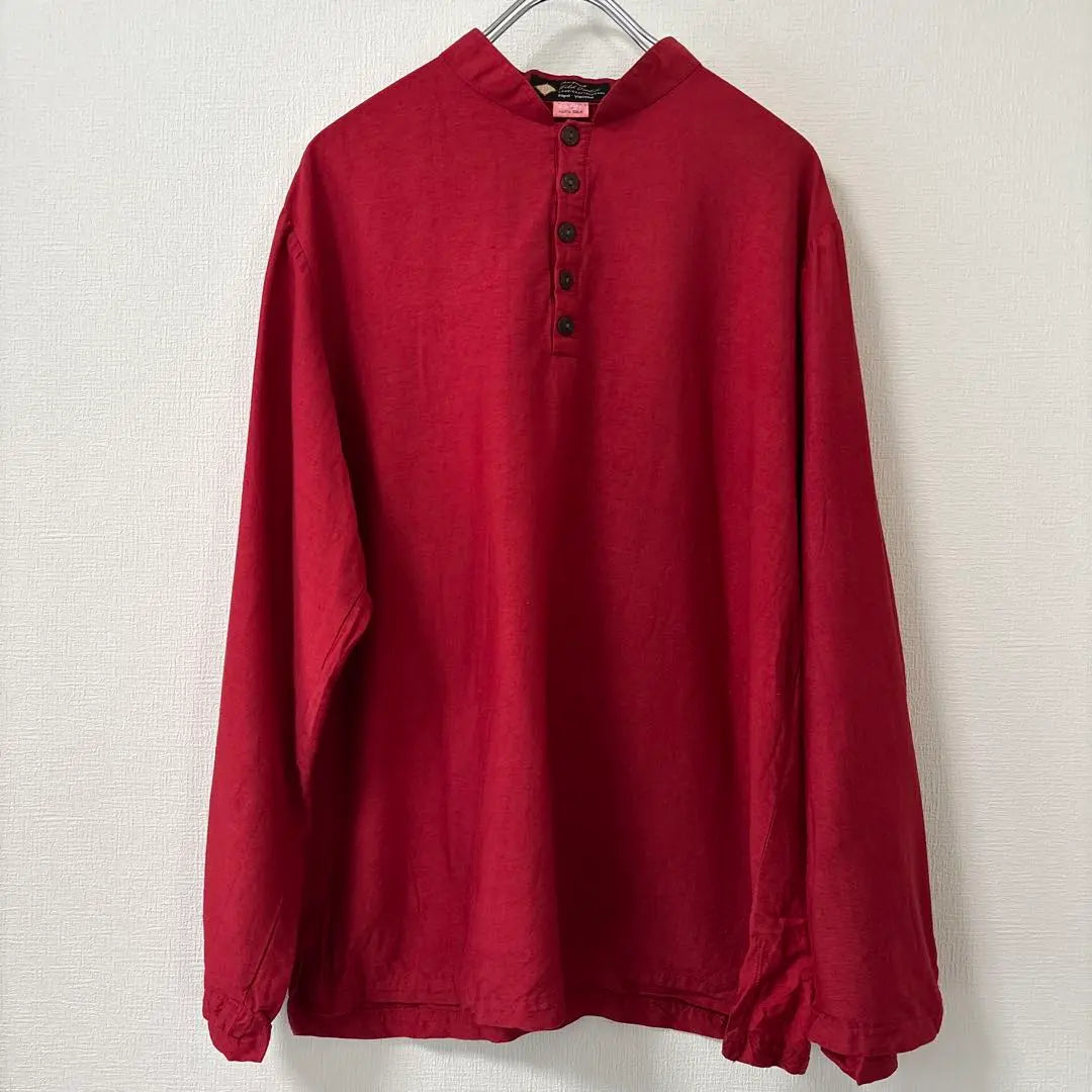 90s USA Vintage Silk Pullover Shirt Stand Collar Second-hand