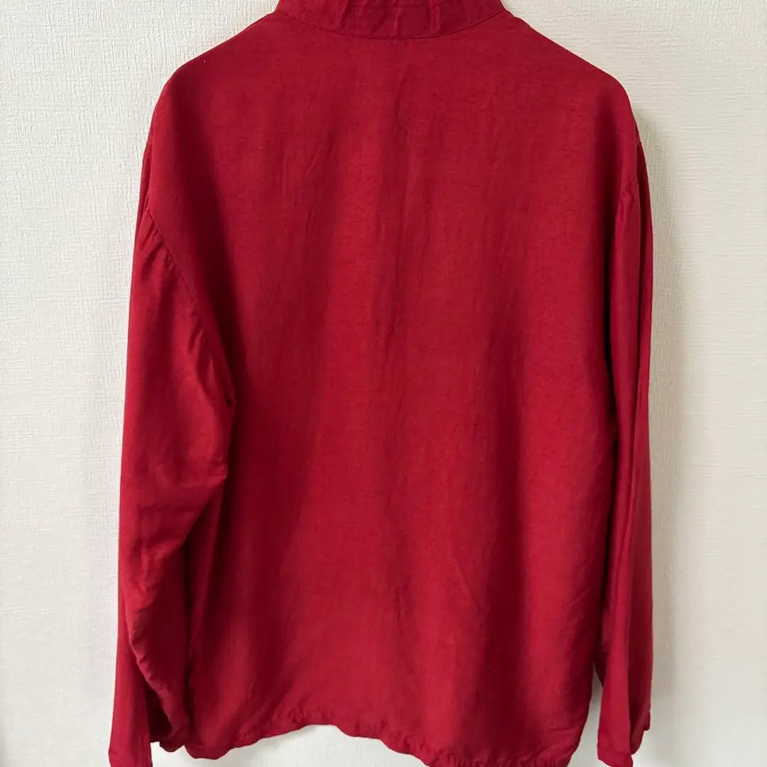 90s USA Vintage Silk Pullover Shirt Stand Collar Second-hand