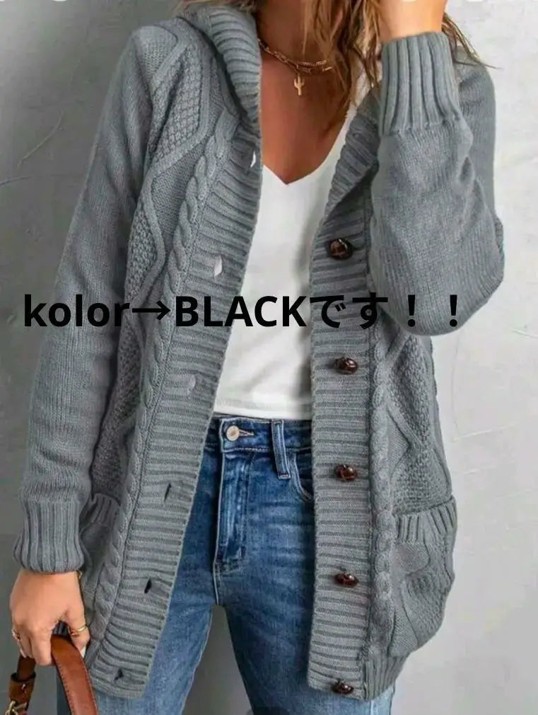 Cable knit hooded cardigan