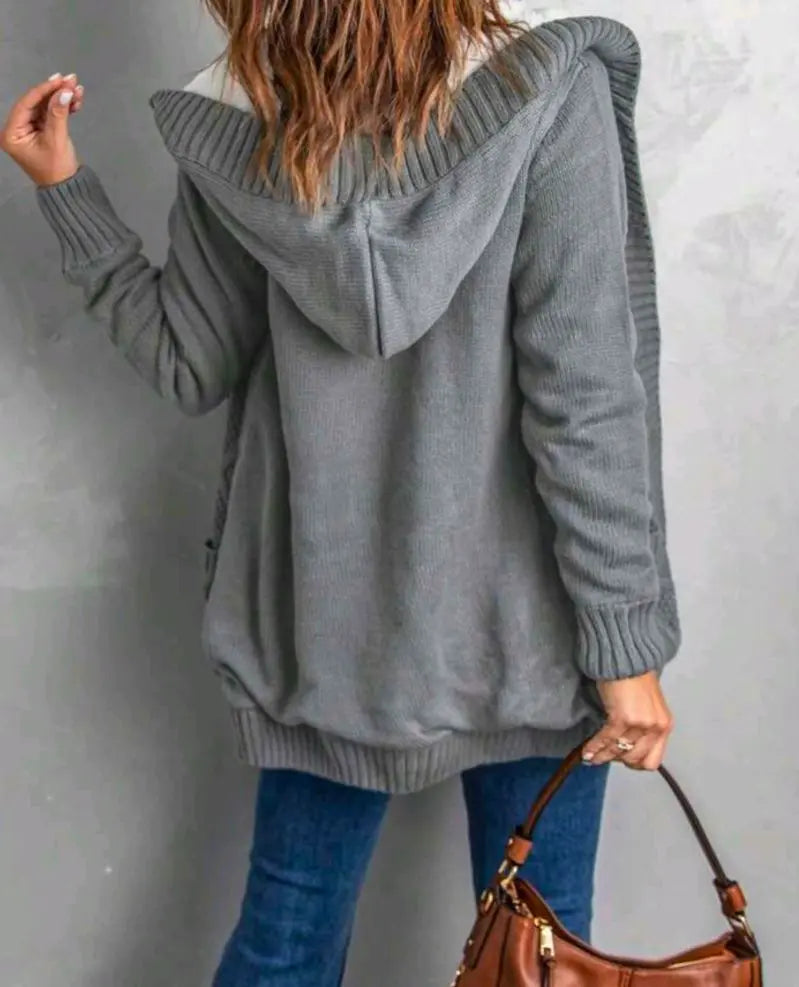 Cable knit hooded cardigan