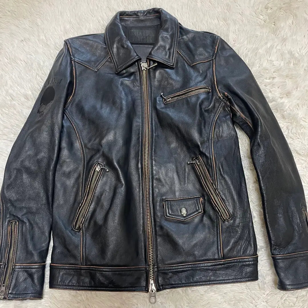 Rare Jack Rose Riders L Size Leather Jacket Armed Front Black