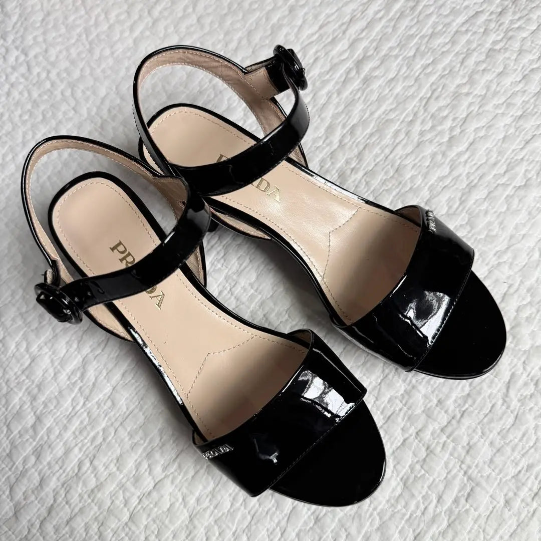 Superb condition PRADA logo strap patent leather sandals 24.5cm