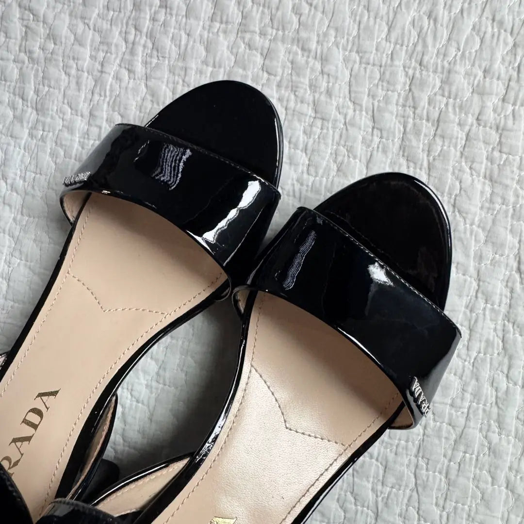 Superb condition PRADA logo strap patent leather sandals 24.5cm