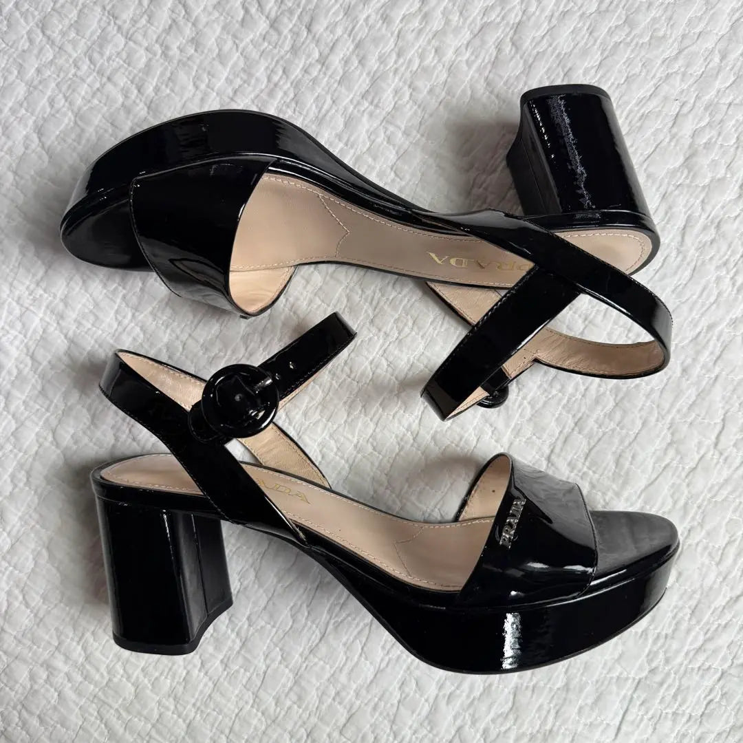 Superb condition PRADA logo strap patent leather sandals 24.5cm