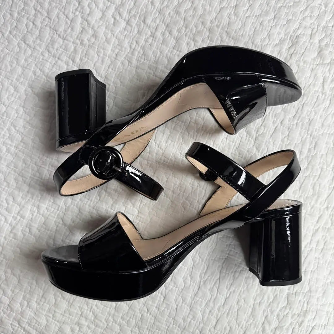 Superb condition PRADA logo strap patent leather sandals 24.5cm