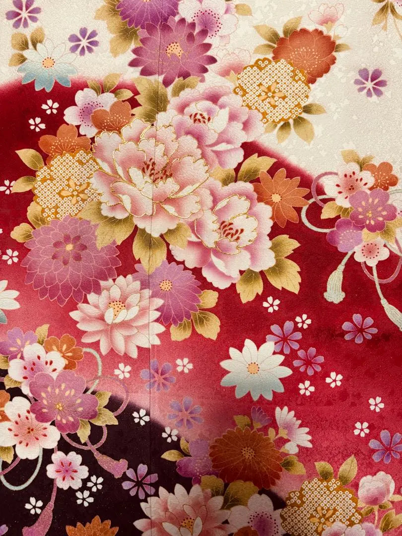 Conjunto de 5 piezas de kimono de manga larga de seda pura con estampado floral