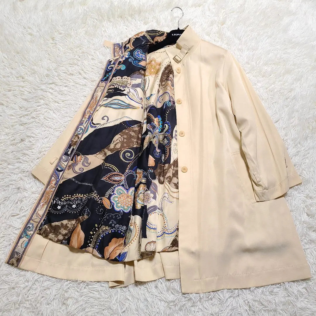 LL Leonard Trench Coat Filled Silk Trim Floral 2way