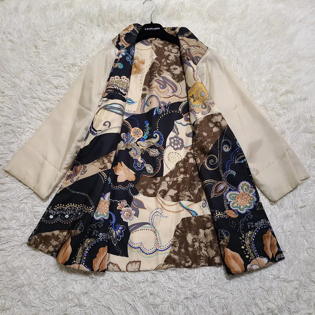 LL Leonard Trench Coat Filled Silk Trim Floral 2way