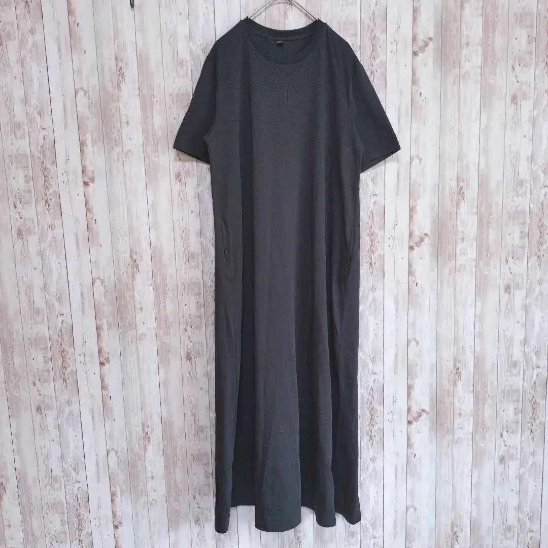 a2287 Uniqlo Airism Cut and Sew Dress L Black Half Width Cotton Blend