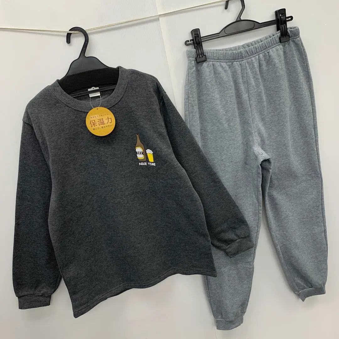 New★Winter★Men's★L size★Fleece-lined sweatshirt top and bottom set Charcoal 7571