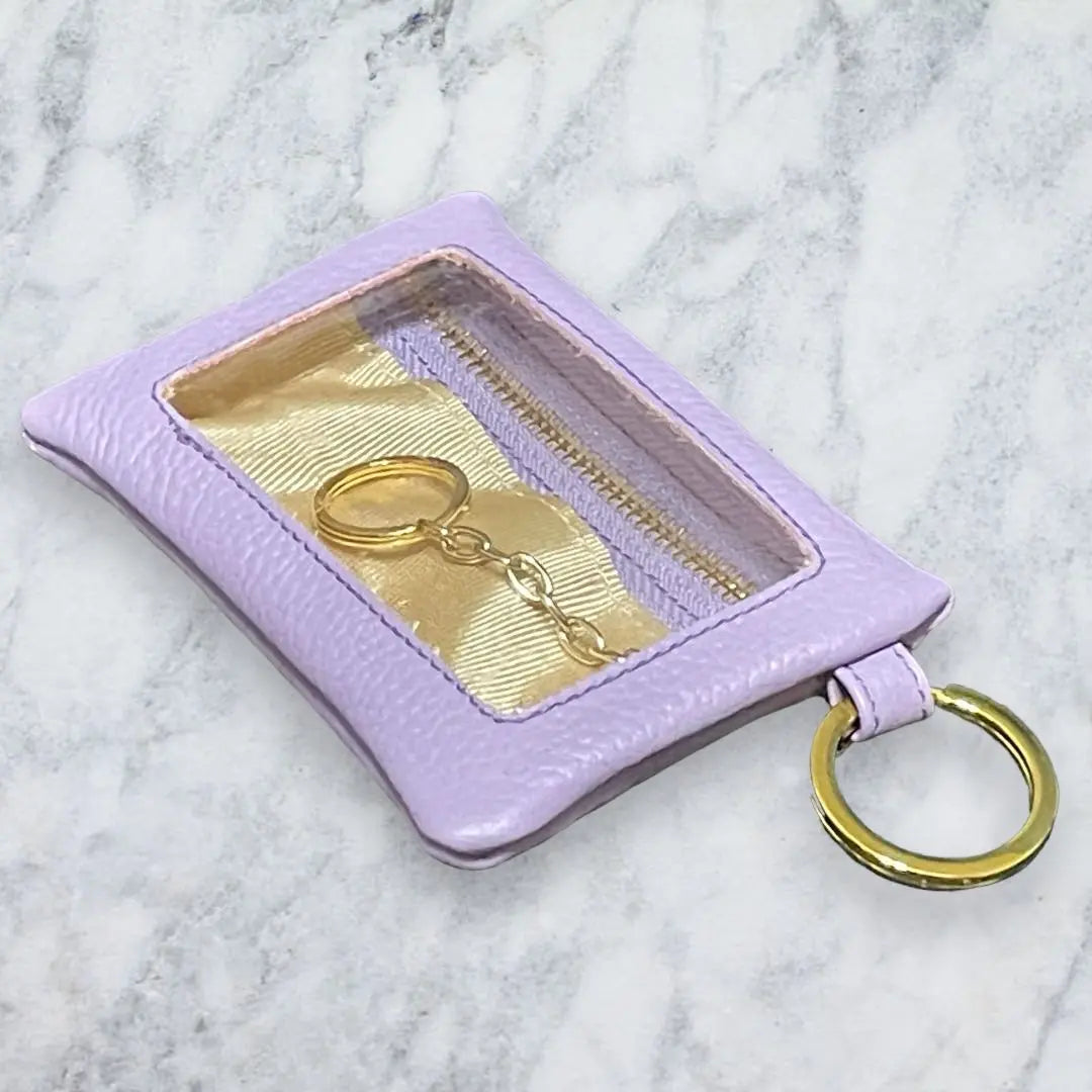 Key Case Smart Key Case with Window Genuine Leather Women's Cute Purple