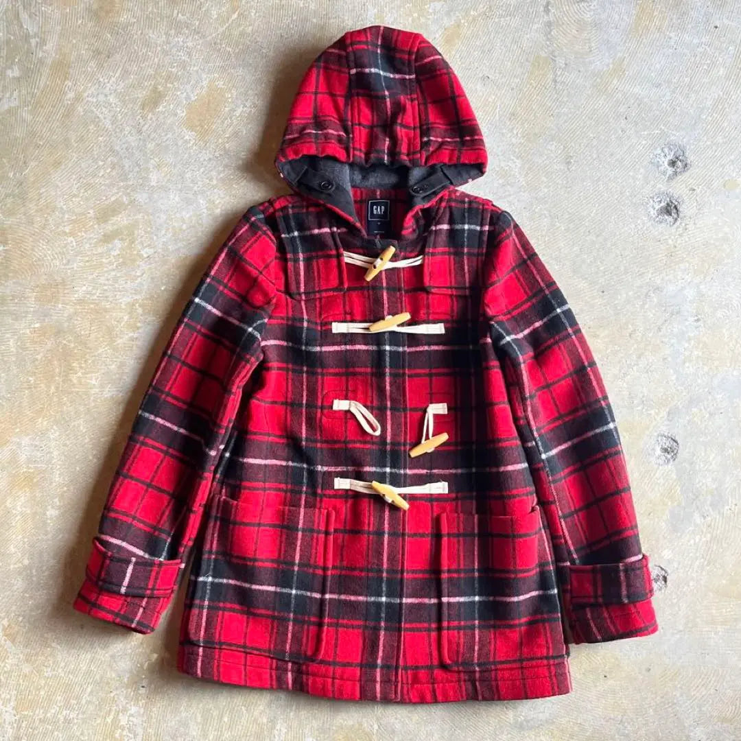 00's vintage old gap red check duffle coat mode