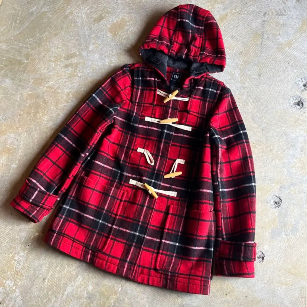 00's vintage old gap red check duffle coat mode