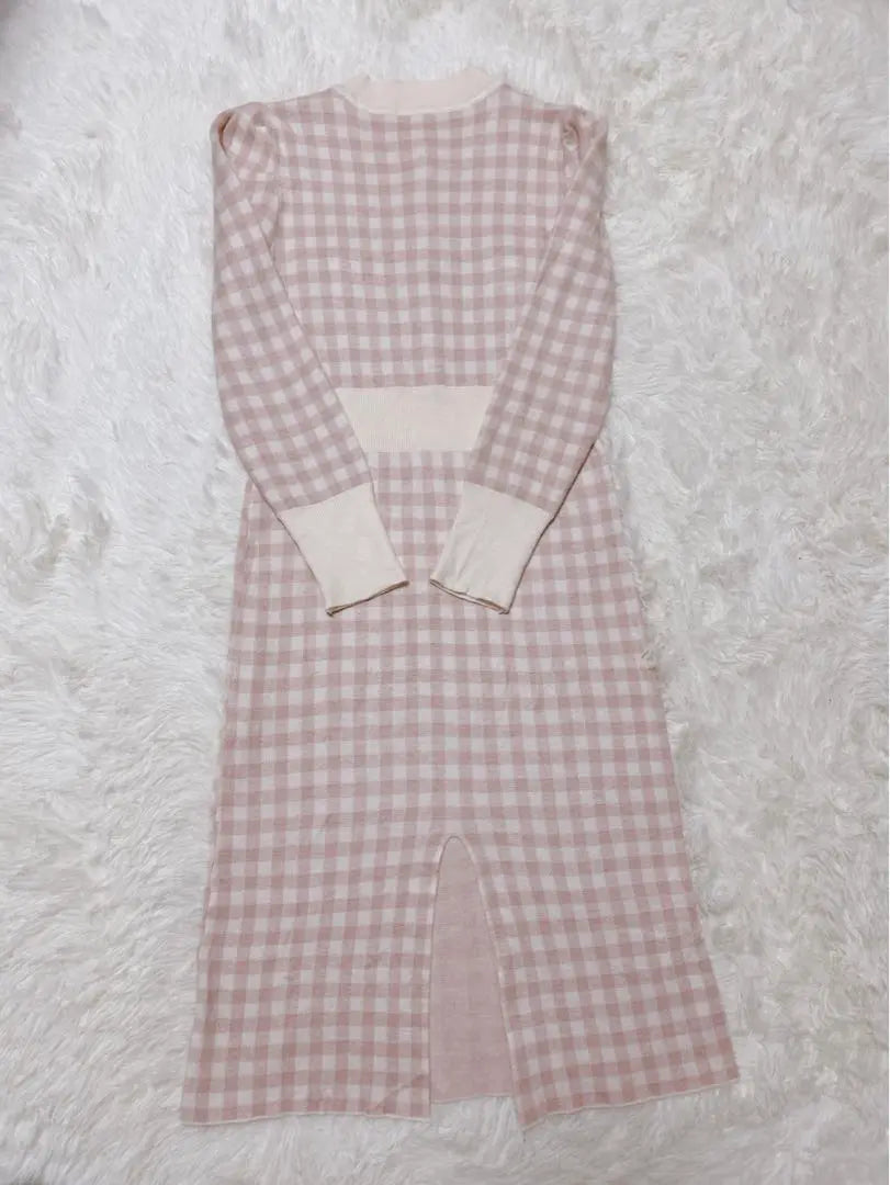 ♡MIIA♡Checked knit dress pink spring knit dress