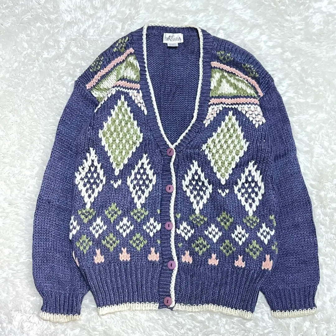 90s Korean knit cardigan, ramie, acrylic, size M