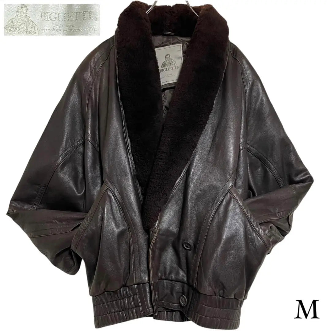 [BIGLIETTI] Sheep leather genuine leather lamb leather double jacket fur brown M