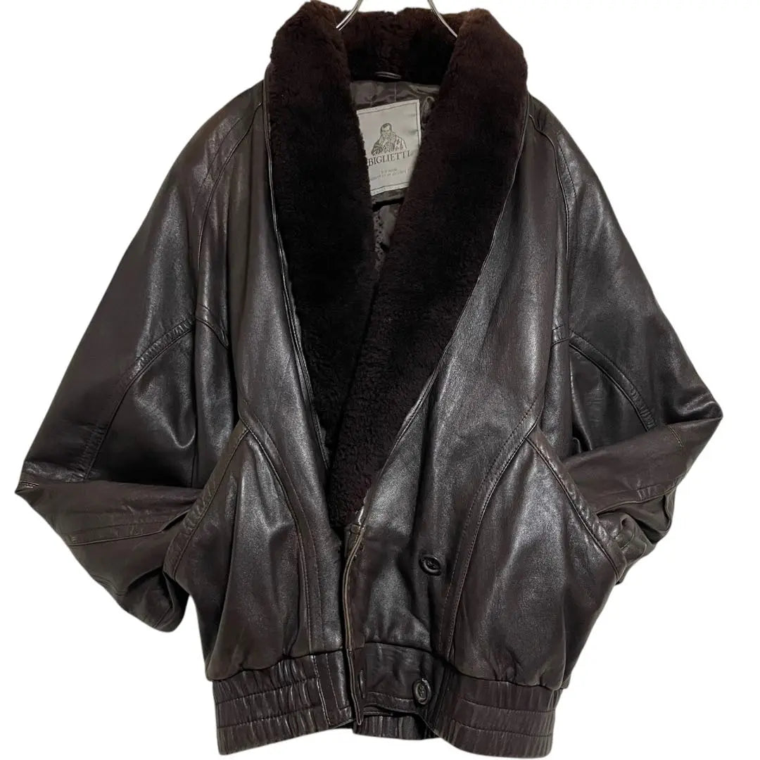 [BIGLIETTI] Sheep leather genuine leather lamb leather double jacket fur brown M