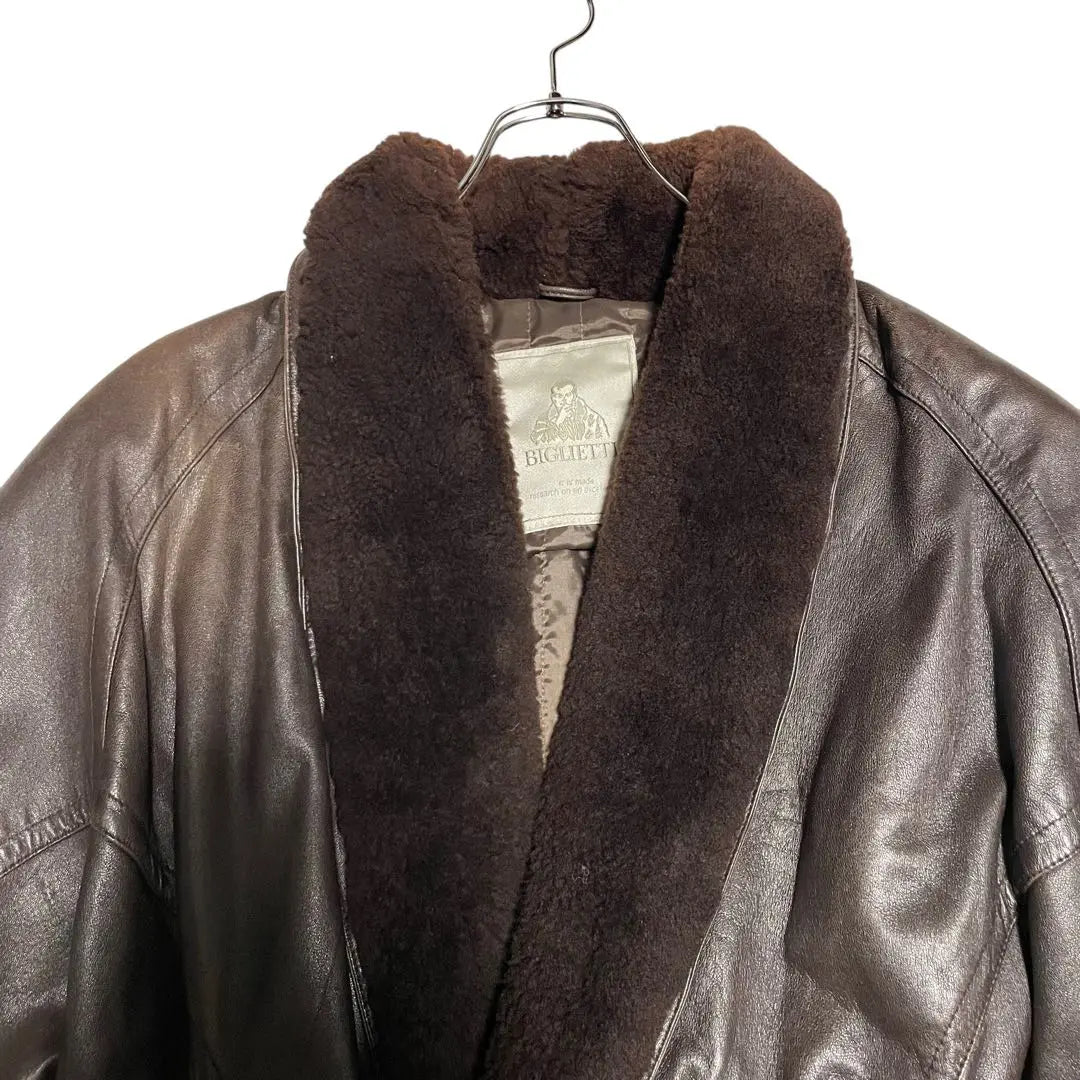 [BIGLIETTI] Sheep leather genuine leather lamb leather double jacket fur brown M