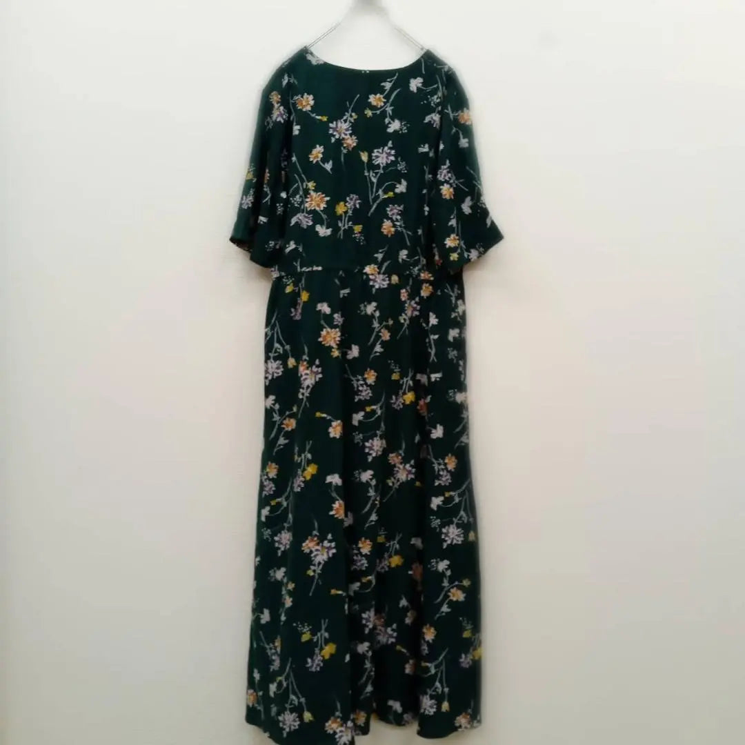 Chocolafine Robe (F) Long Flare dress * Flower pattern total pattern * Shirt dress * Green