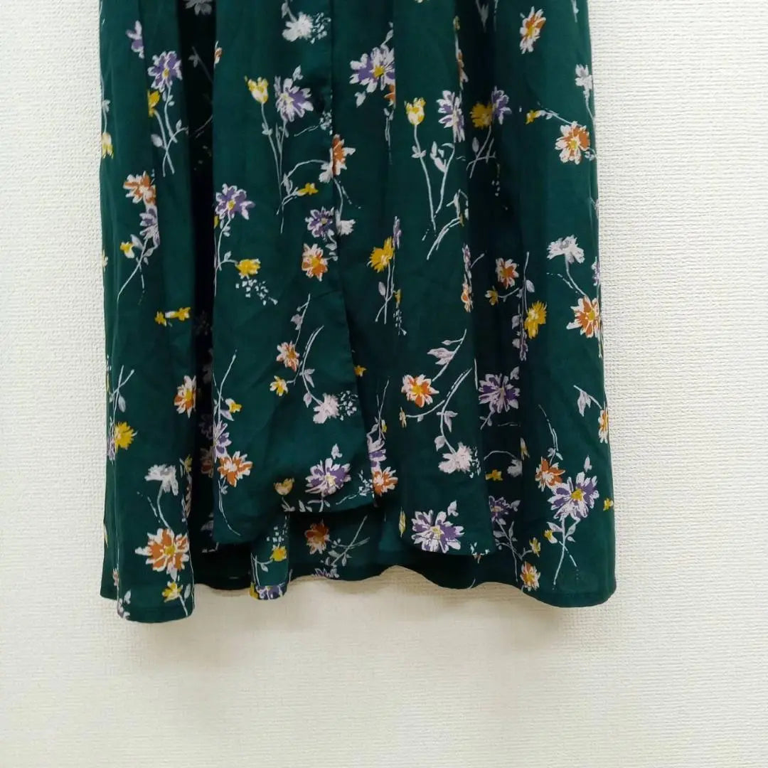 Chocolafine Robe (F) Long Flare dress * Flower pattern total pattern * Shirt dress * Green