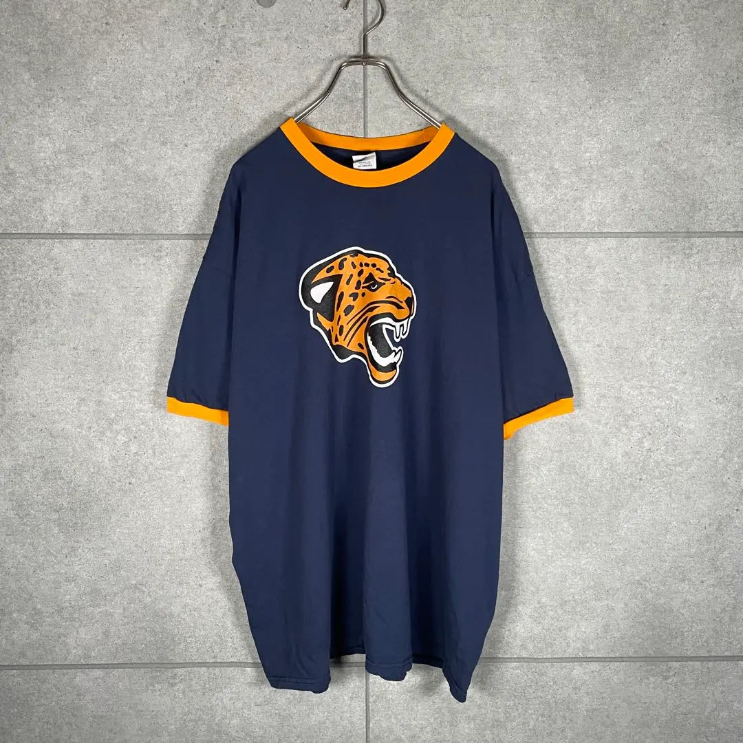 [Ropa vieja] Vintage Camiseta vintage de manga corta con timbre Animal tigre Estampado en ambos lados Azul marino | [古着]ビンテージ 半袖 リンガーTシャツ 虎 アニマル 両面プリント ネイビー