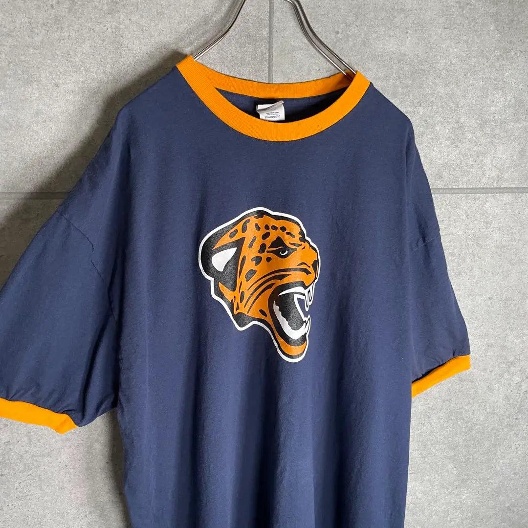 [Old clothes] Vintage Vintage Short Sleeve Ringer T -shirt Tiger Animal Both Side Print Navy | [古着]ビンテージ　半袖　リンガーTシャツ　虎　アニマル　両面プリント　ネイビー