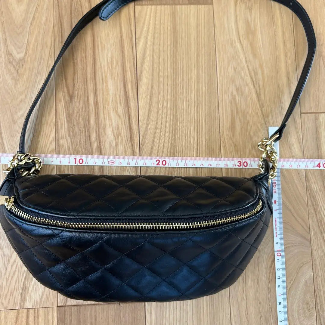 Black Leather Body Bag Quilted Design Approx. 30cm