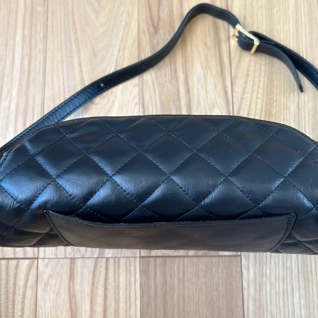 Black Leather Body Bag Quilted Design Approx. 30cm