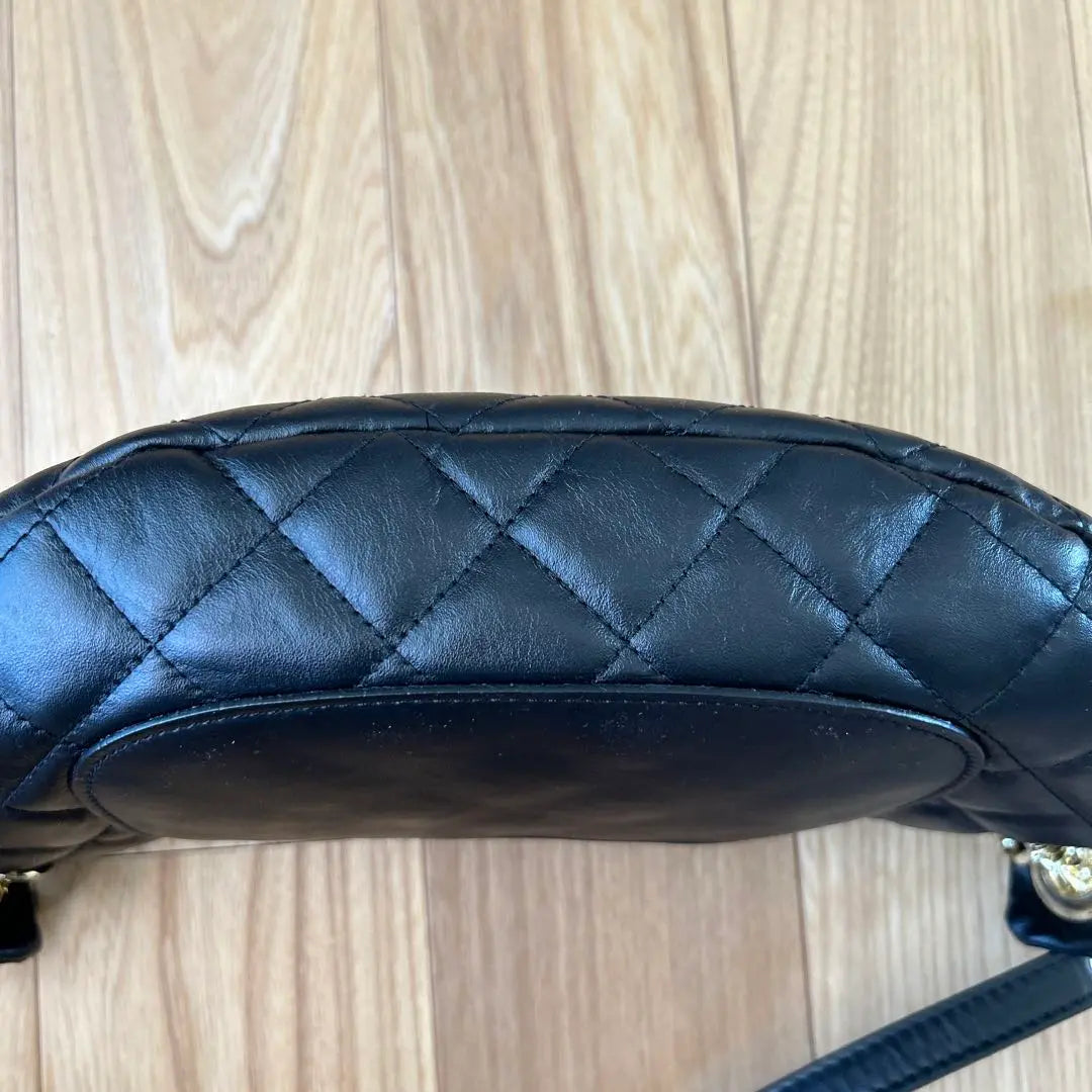 Black Leather Body Bag Quilted Design Approx. 30cm