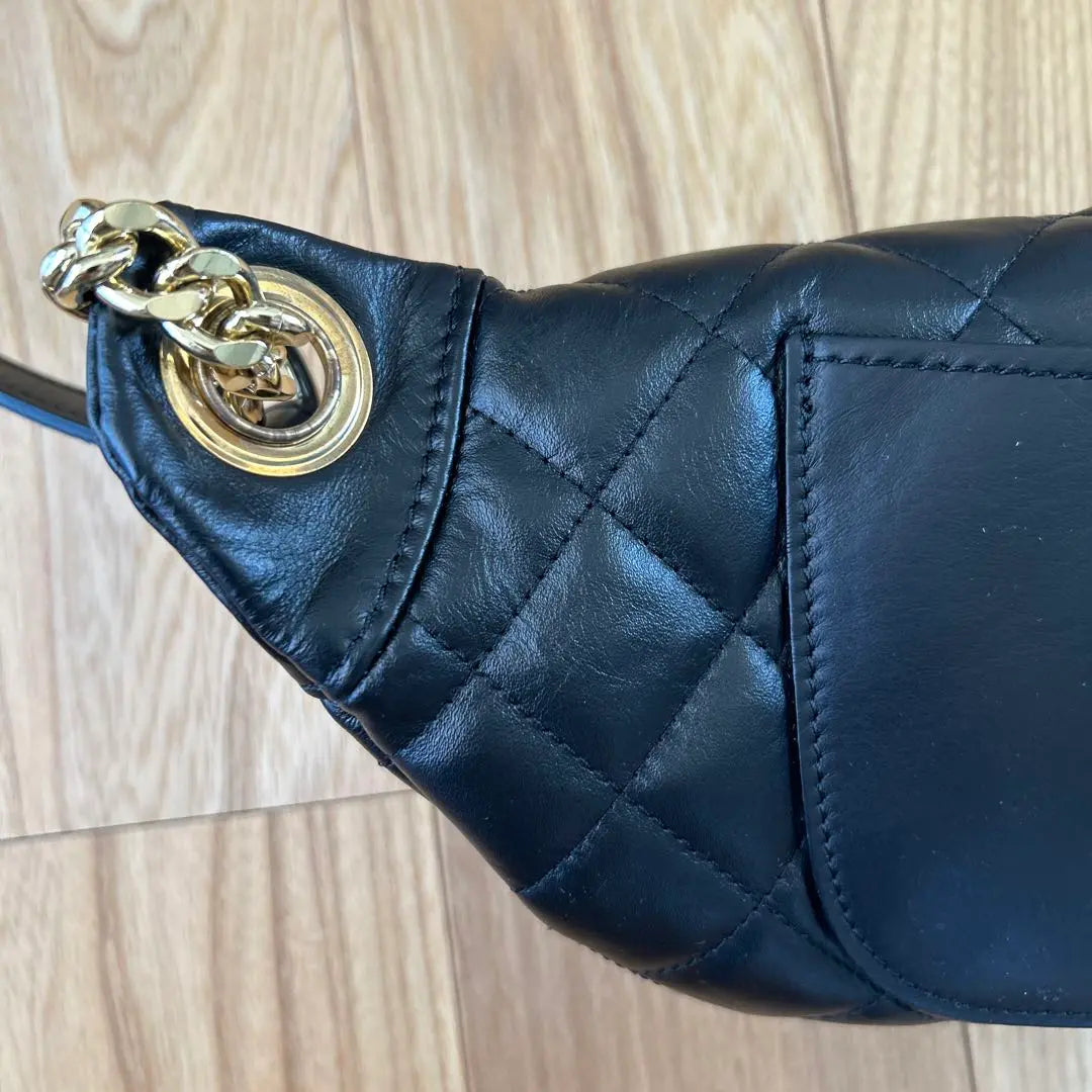 Black Leather Body Bag Quilted Design Approx. 30cm