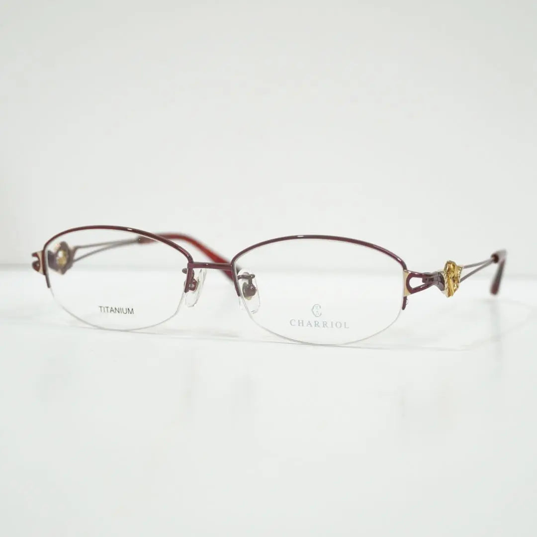 Nuevo, sin usar, con diseño de baile, montura de gafas sin borde en la mitad inferior, color vino | 新品未使用 ダンシングデザインが特徴の下半分フチなしメガネフレーム ワイン色