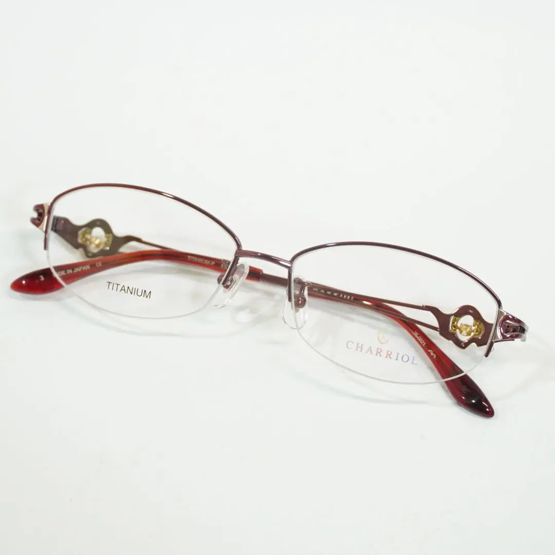 Brand new, unused, with dancing design, bottom half edgeless glasses frame, wine color | 新品未使用　ダンシングデザインが特徴の下半分フチなしメガネフレーム　ワイン色