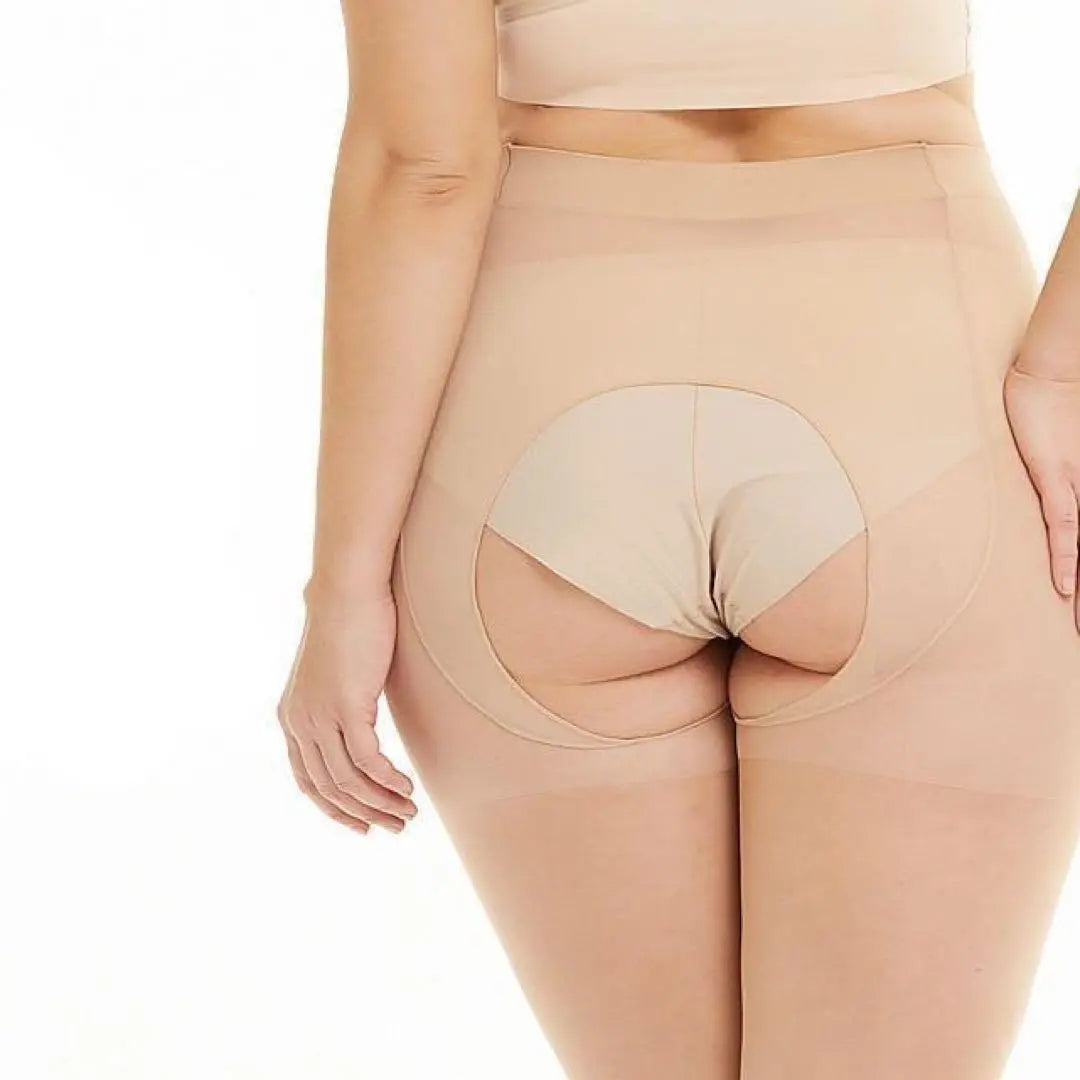 Medias perforadas con entrepierna abierta de talla grande para mujer, color beige