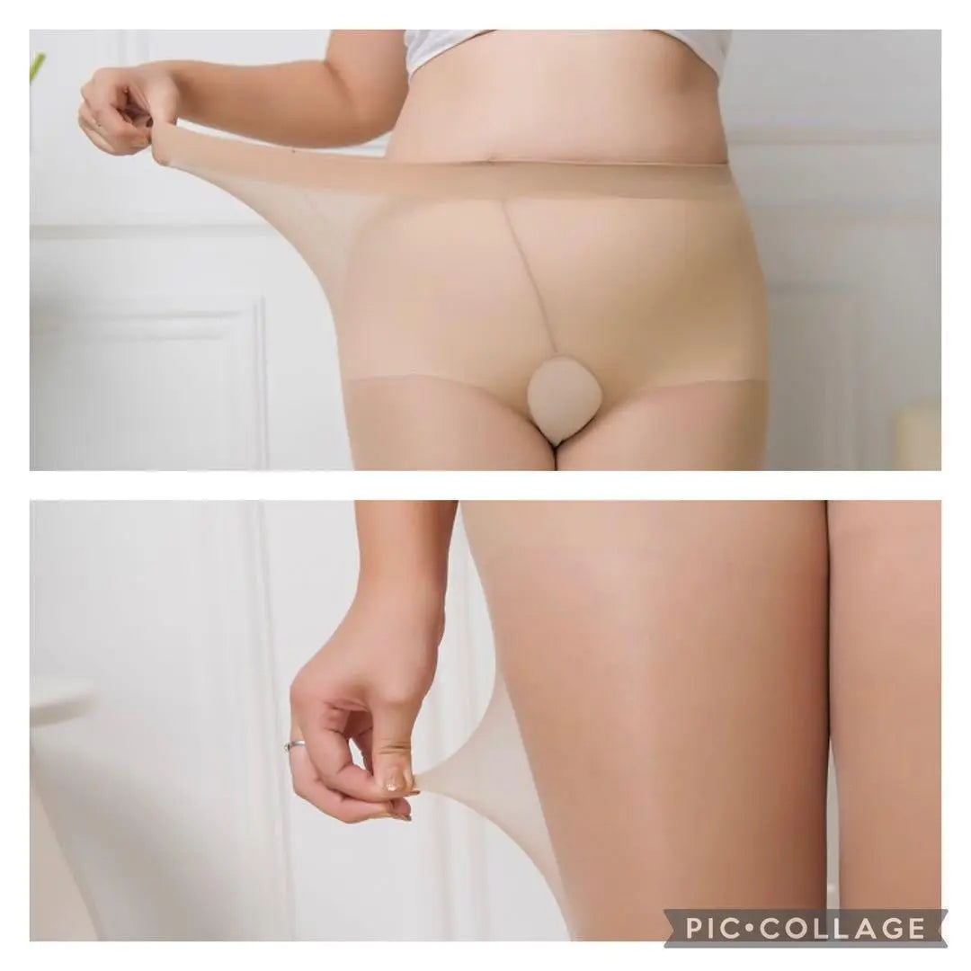 Medias perforadas con entrepierna abierta de talla grande para mujer, color beige