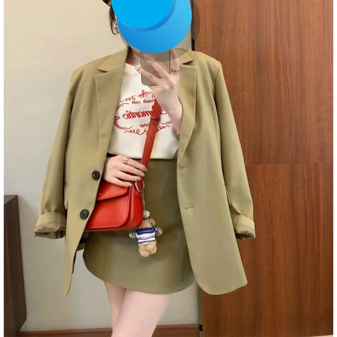 Classic set-up tailored jacket plain mini skirt tight fit