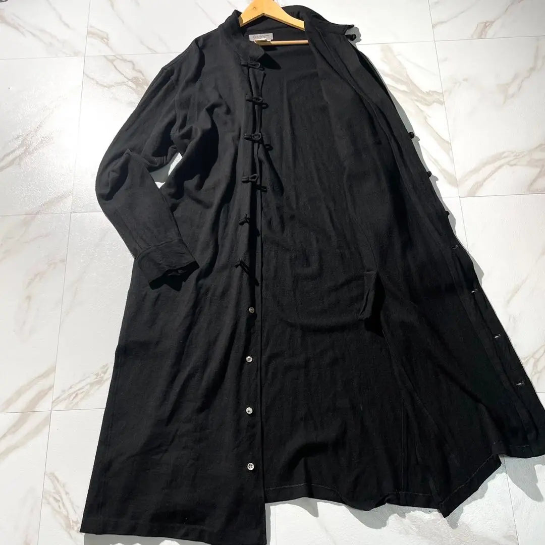 Superb condition 96AW⭐️Yoji Yamamoto Pool Homme Long Length Chinese Shirt Black L-place