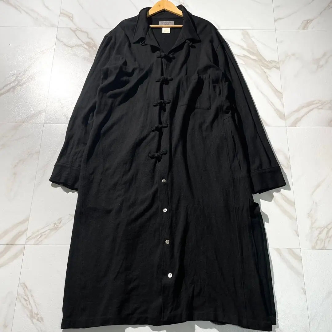 Superb condition 96AW⭐️Yoji Yamamoto Pool Homme Long Length Chinese Shirt Black L-place