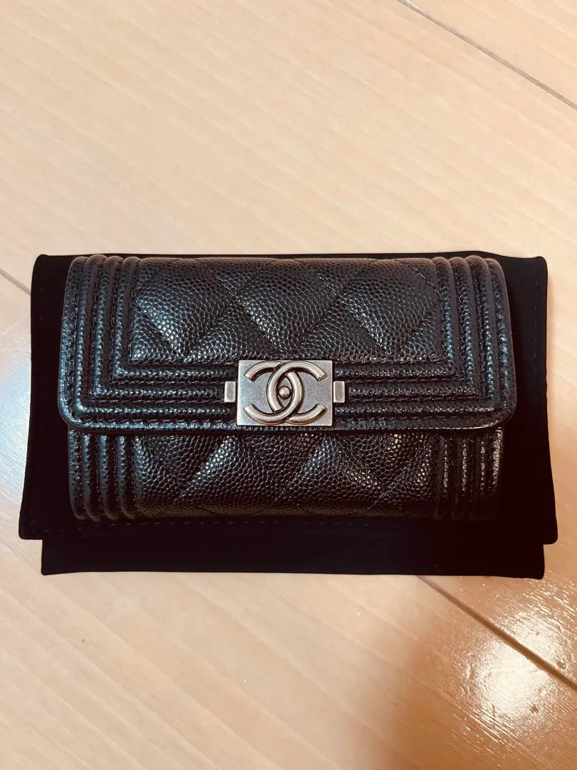 Chanel Card Case Flap Boy A80603 Silver