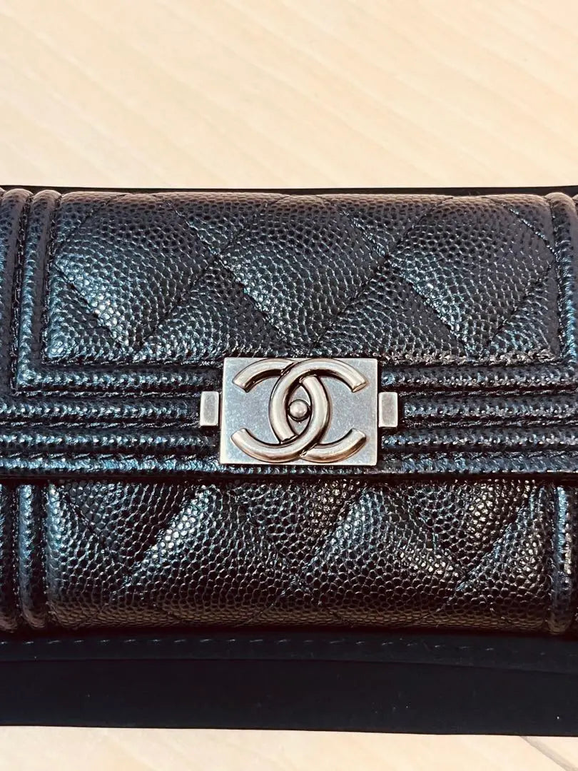 Chanel Card Case Flap Boy A80603 Silver