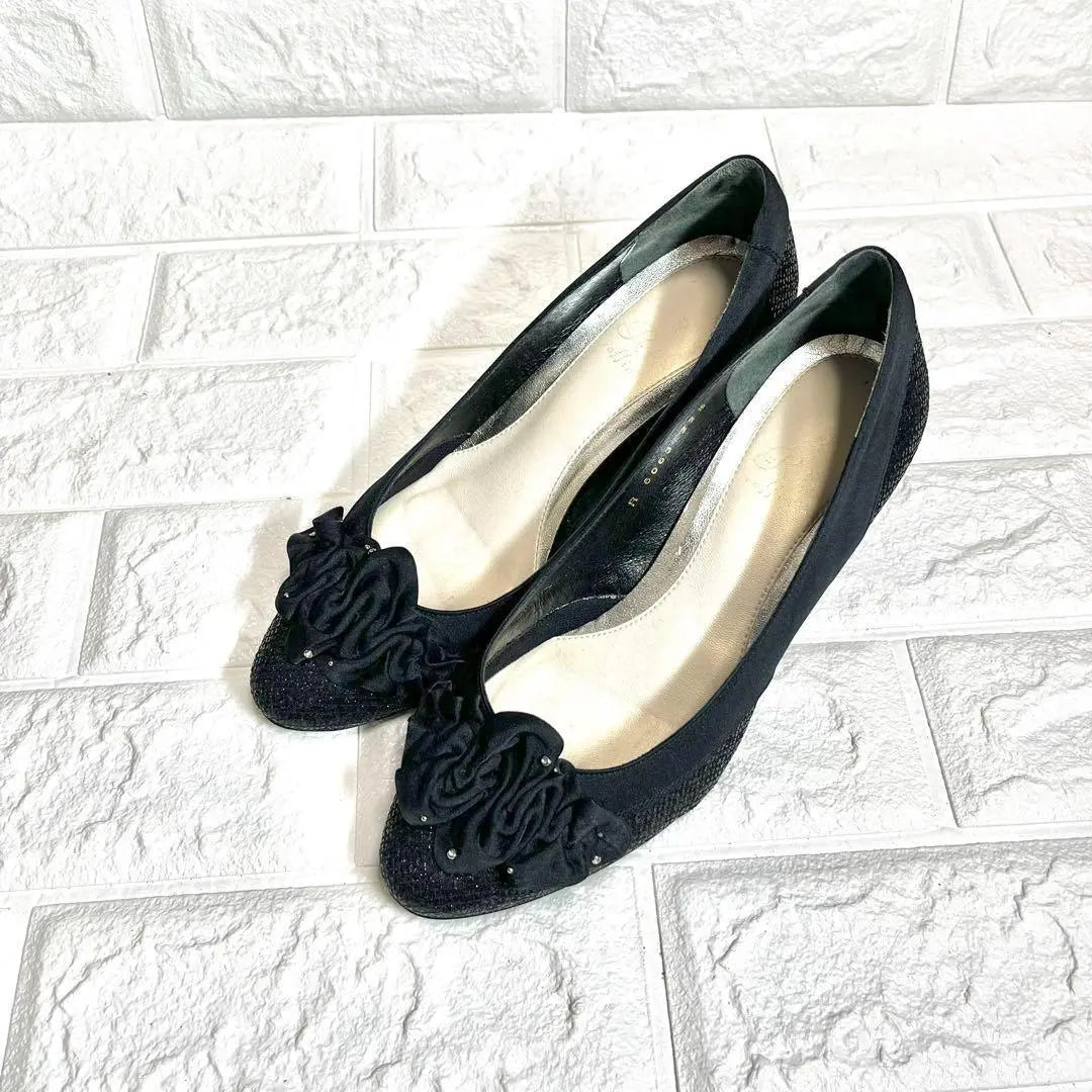 [Good condition] Riz raffinee ruffle ribbon pumps rhinestone